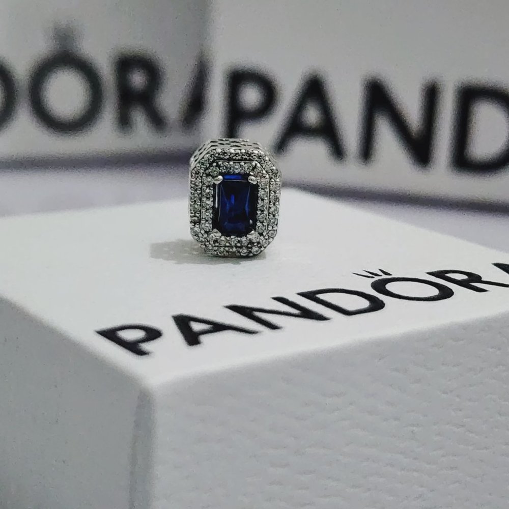 Pandora Blue Sparkling Leveled Rectangular Pandora Charm